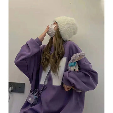 Getadme-Harajuku Oversized Hoodies Women Kpop Kawaii Letter Print Sweatshirts Loose Casual Pullover Sportwear Tops  Aesthetic